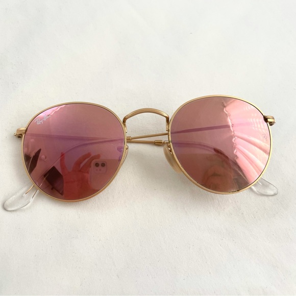 Ray Ban - Round Metal Gold/Pink Mirror Oval Women Sunglasses - 50mm - Picture 2 of 6
